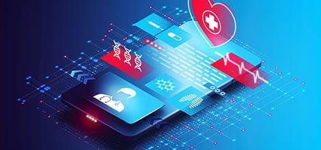 Illustration telehealth and virtual healthcare concept with mobile device and medical icons